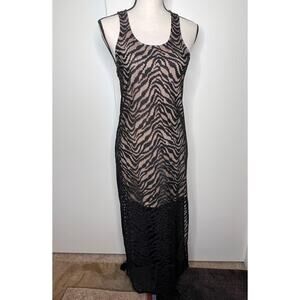 Sofia Vergara Women's Zebra Print Maxi Dress - Long Black Lace Racerback Sz XS